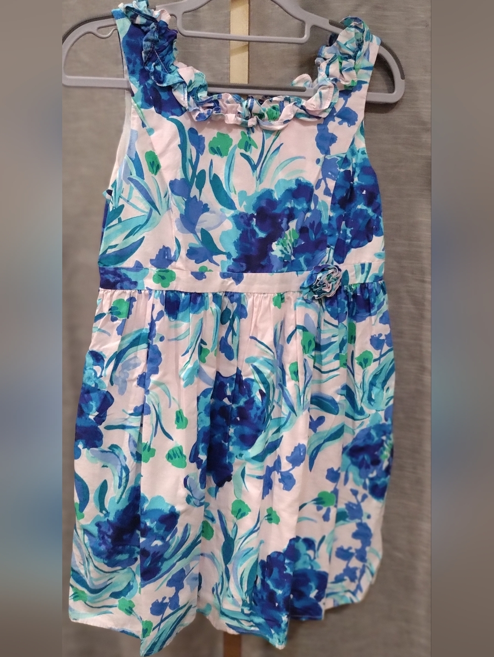 Lilly Pulitzer Blue, Teal & White Floral Ruffle Neck Dress